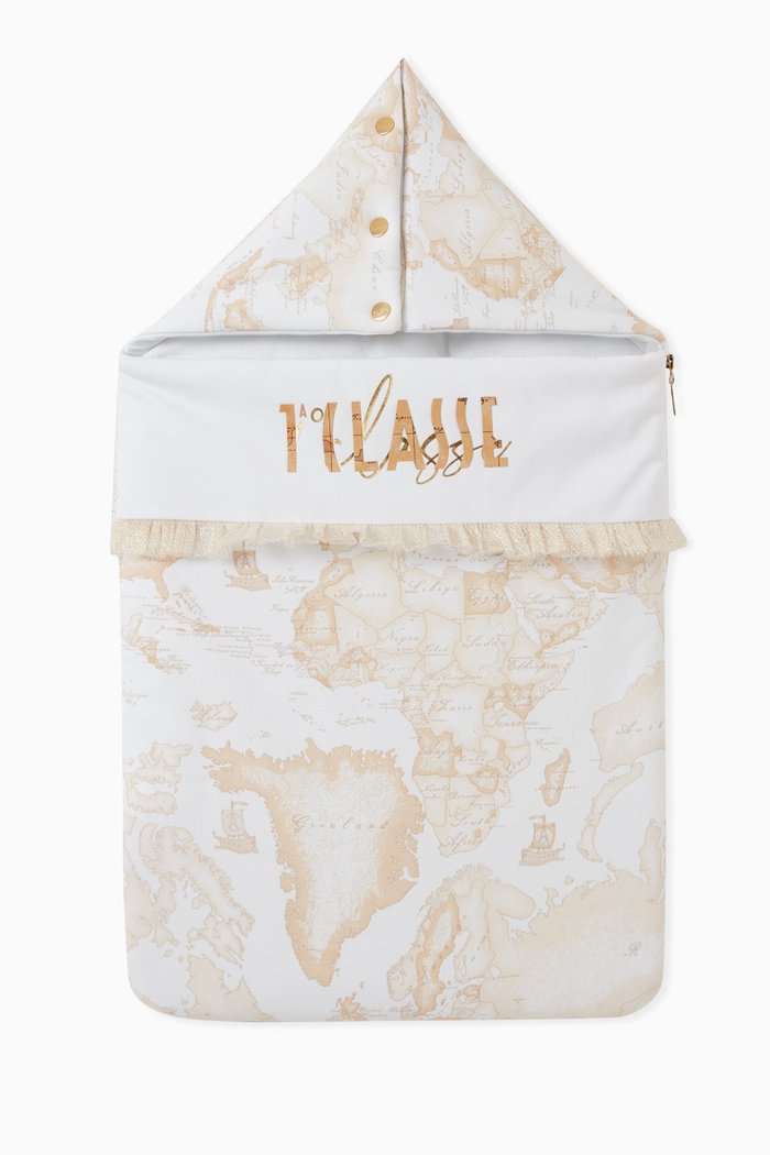 

World Map Print Sleeping Bag in Cotton, White