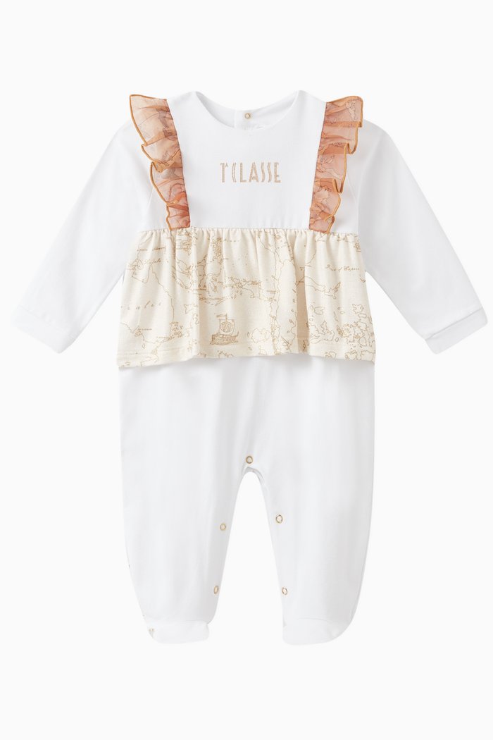 

Frills Detail Long Sleeve Romper in Cotton Stretch, Neutral
