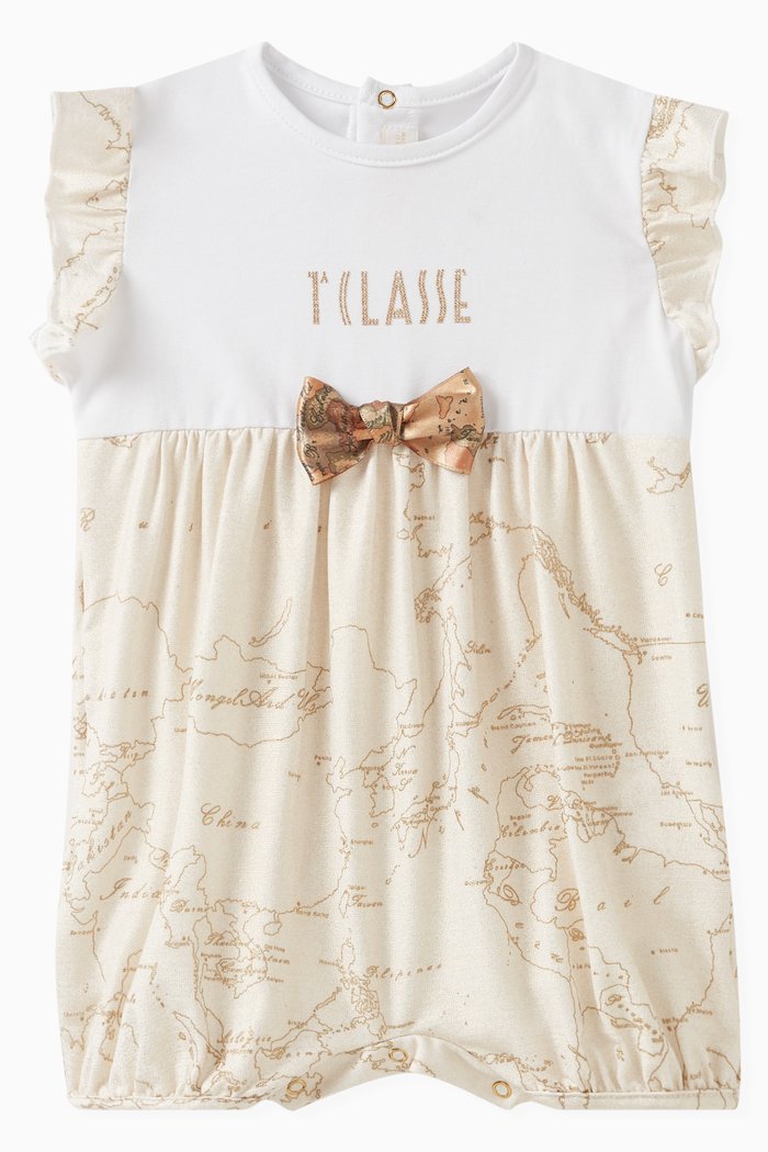 

World Map Print Romper in Cotton, Neutral