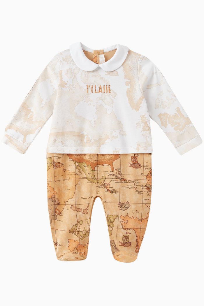

Geo Map Print Romper in Cotton Stretch, Neutral