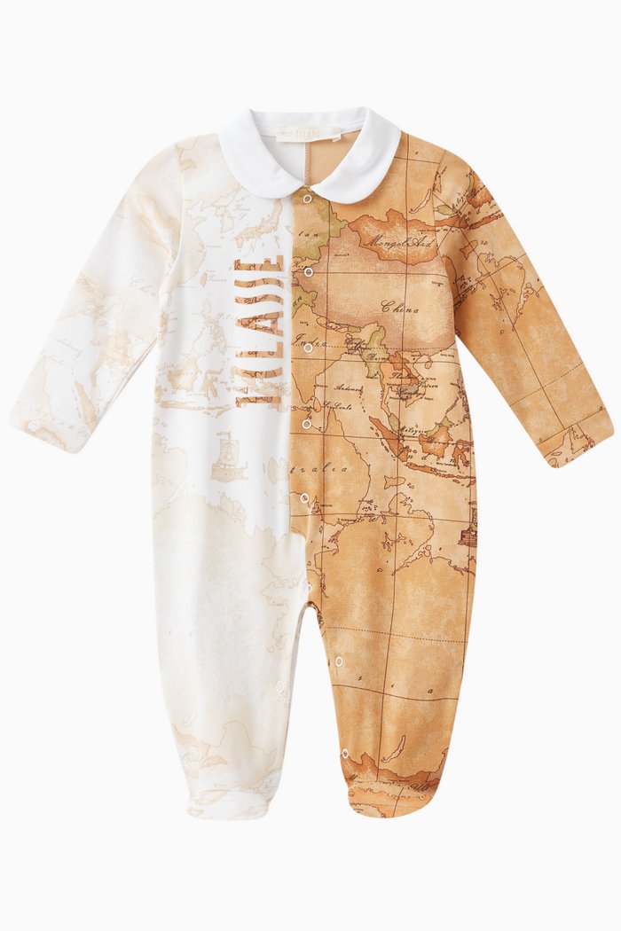 

Geo Map Print Romper in Cotton Stretch, Neutral