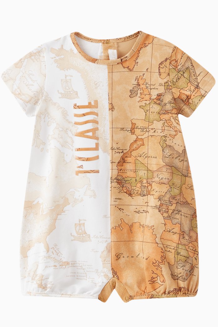 

Geo Map Print Romper in Cotton Stretch, Neutral