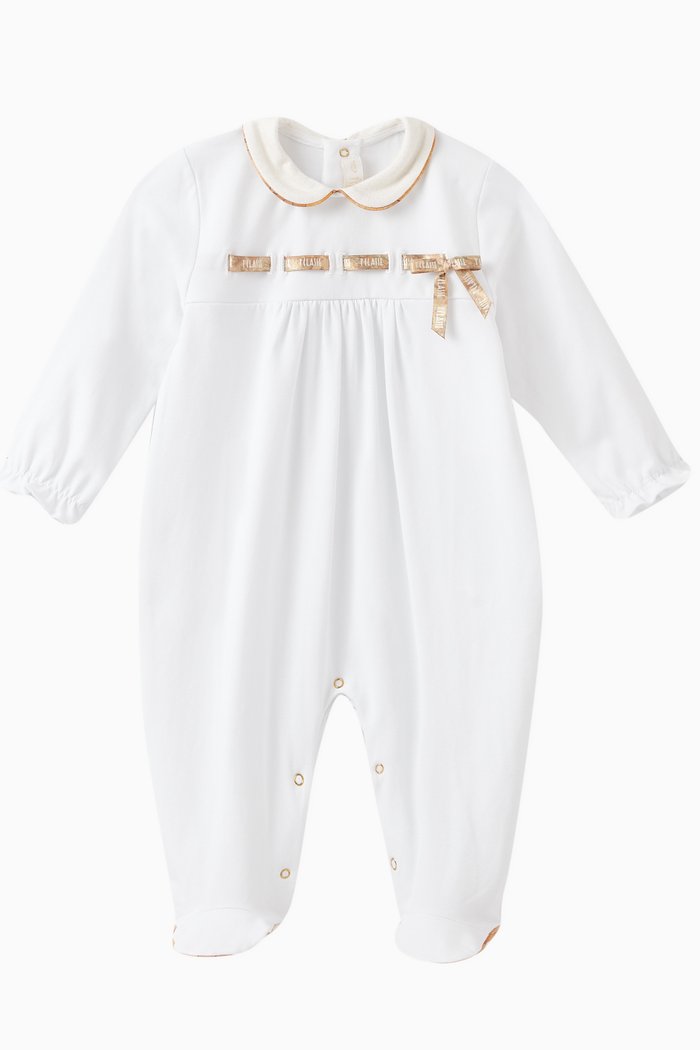 

Bow Detail Romper in Cotton Stretch, White