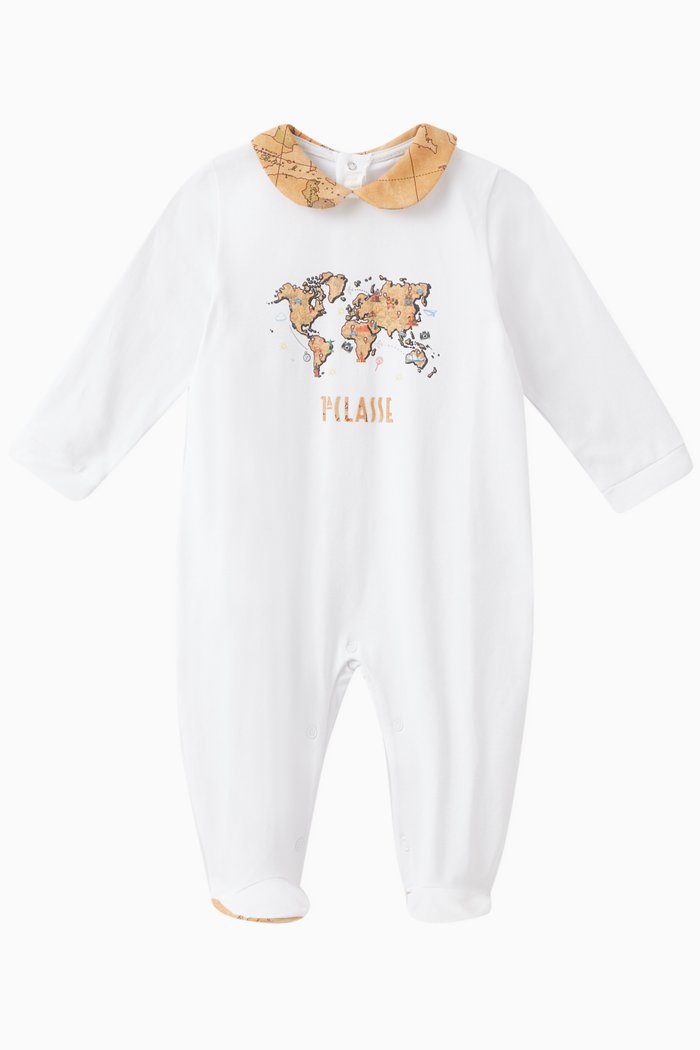 

Geo Map Print Romper in Cotton Stretch, White