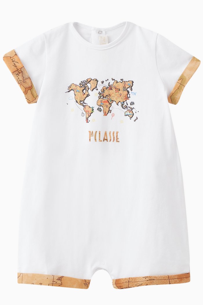 

Geo Map Print Romper in Cotton Stretch, White