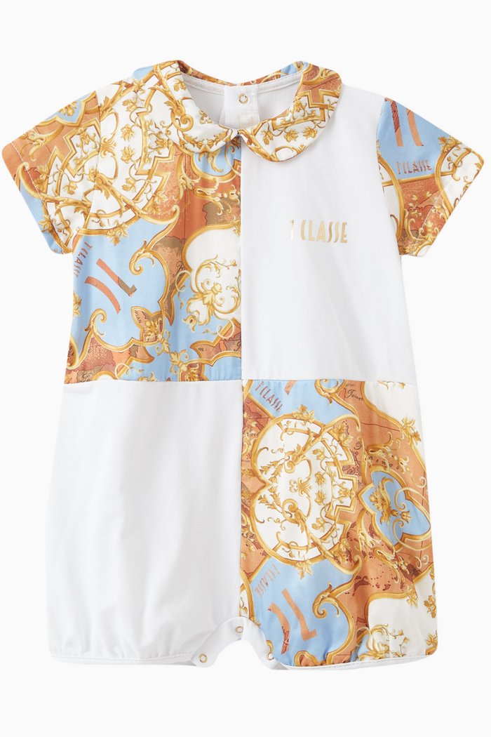 

Geo Map Print Romper in Cotton Stretch, Orange