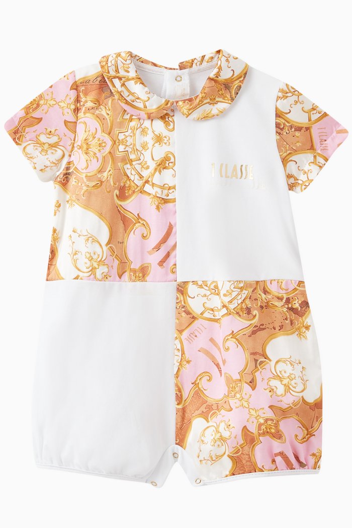 

Geo Map Print Romper in Cotton Stretch, Orange