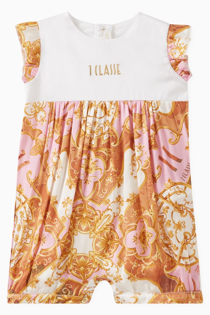 

Graphic Print Romper in Cotton, Orange