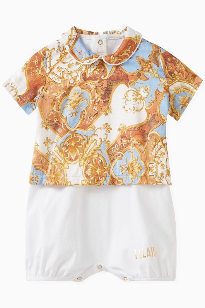 

Split Print Romper in Cotton, Orange