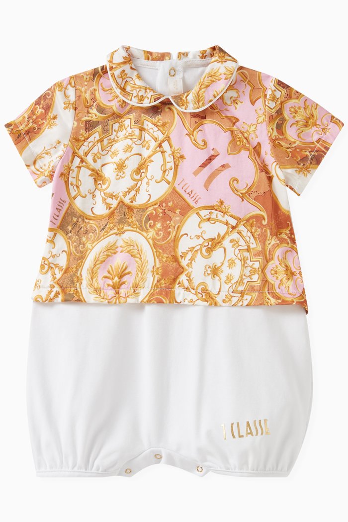 

Split Print Romper in Cotton, Orange