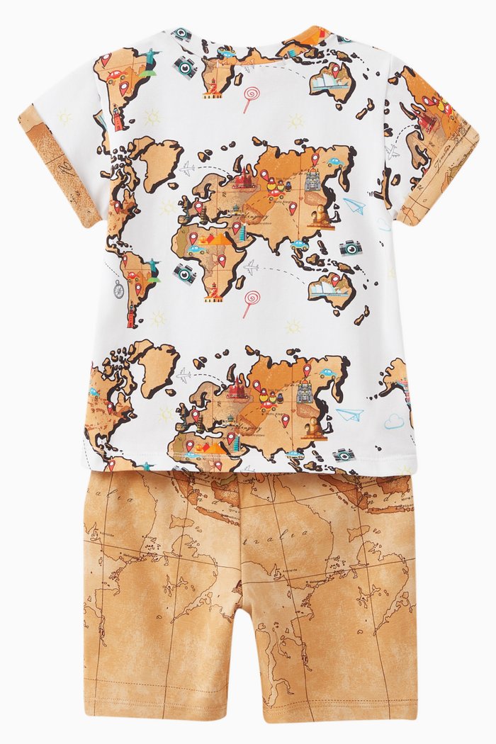 

Geo Map Print T-Shirt & Shorts Set in Cotton Stretch, Orange