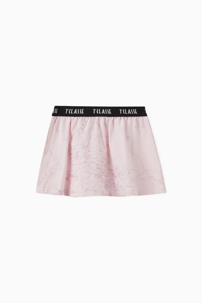 

Geo Map Print Skirt in Cotton Stretch, Pink