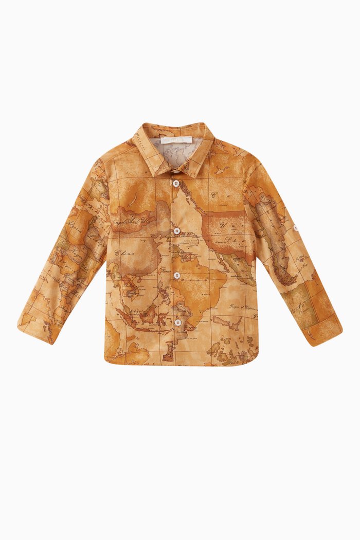 

Geo Map Print Shirt in Cotton Stretch, Orange