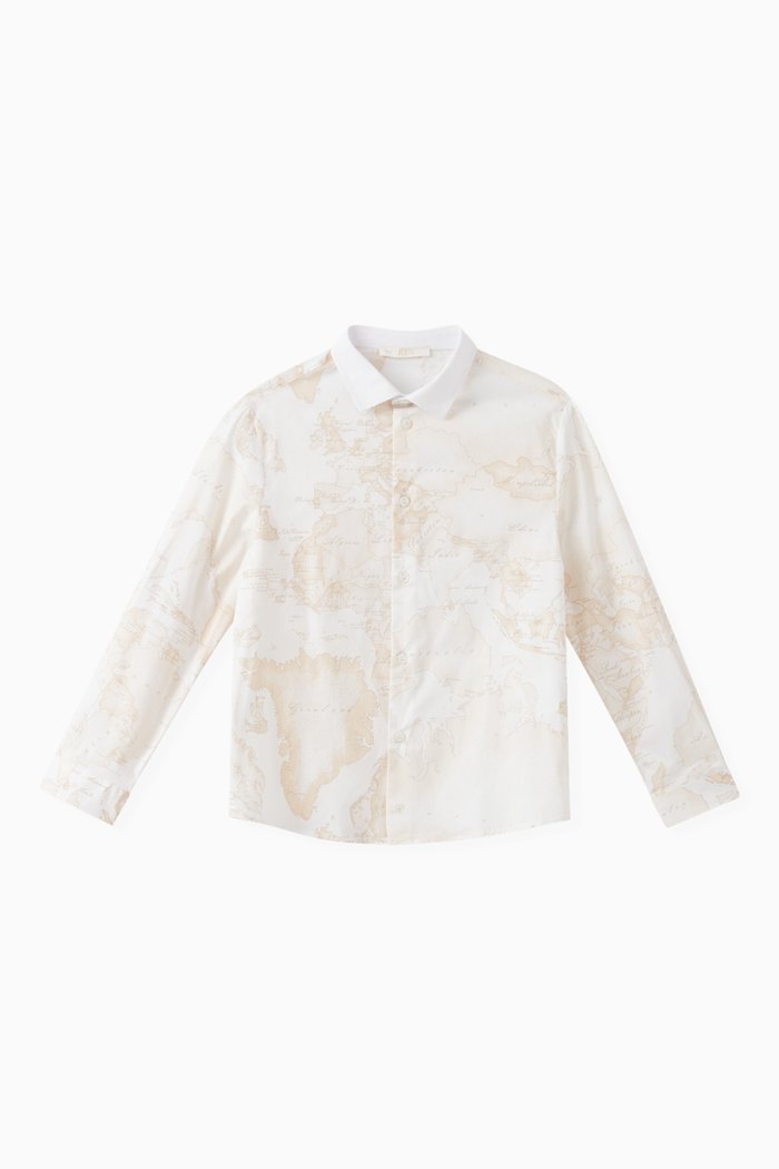 

Geo Map Long Sleeved Shirt in Cotton Stretch, Neutral
