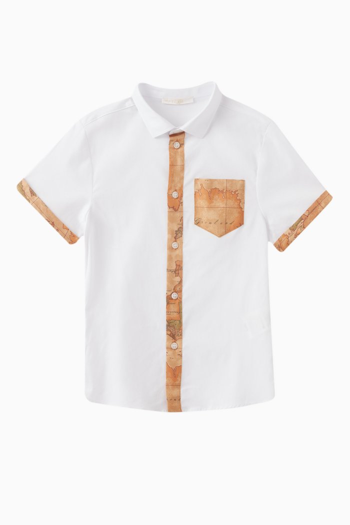 

Geo Map Print Shirt in Cotton Stretch, White