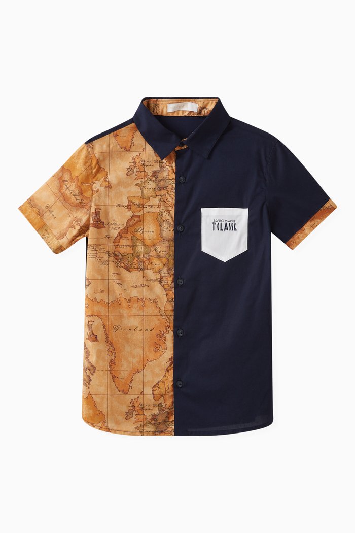 

Split Print Shirt, Blue
