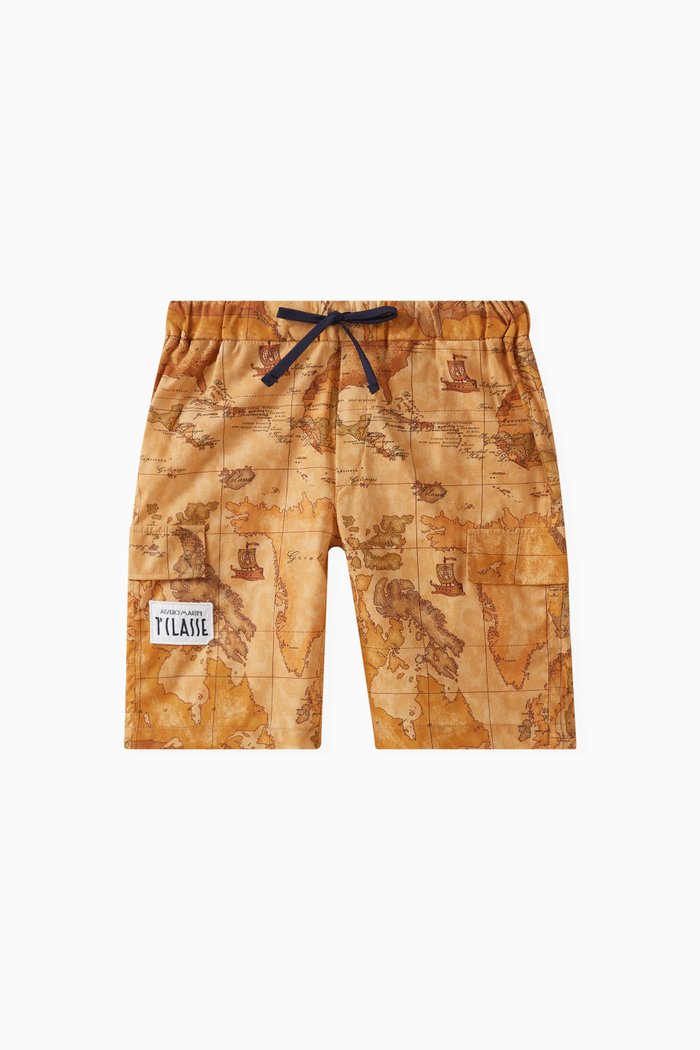 

Map Print Shorts in Cotton, Orange