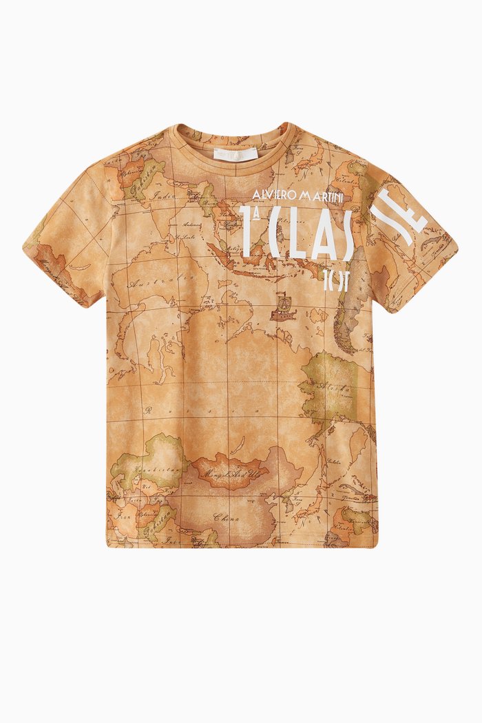 

Geo Map Print Logo T-shirt in Cotton Jersey, Orange