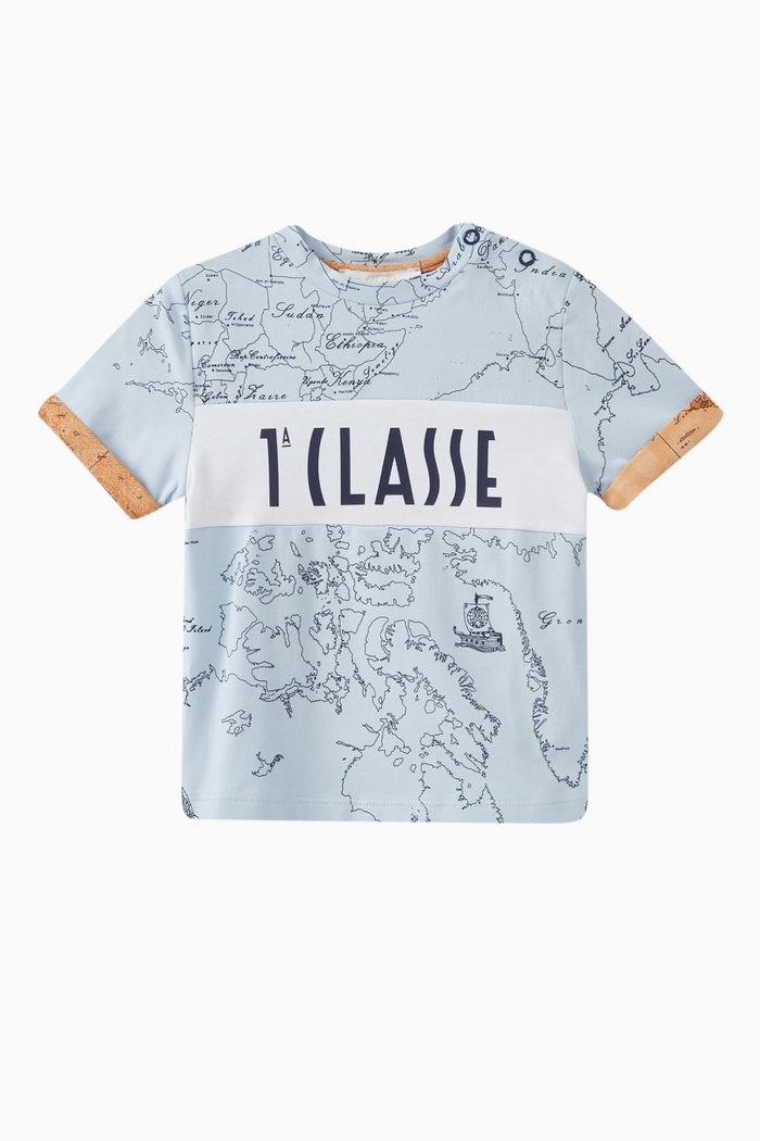 

Geo Map Print Logo T-shirt in Cotton Jersey, Blue