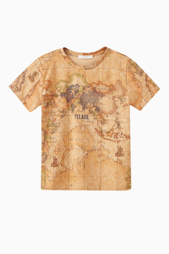 Geo Map Print Logo T-shirt in Cotton Jersey, Orange