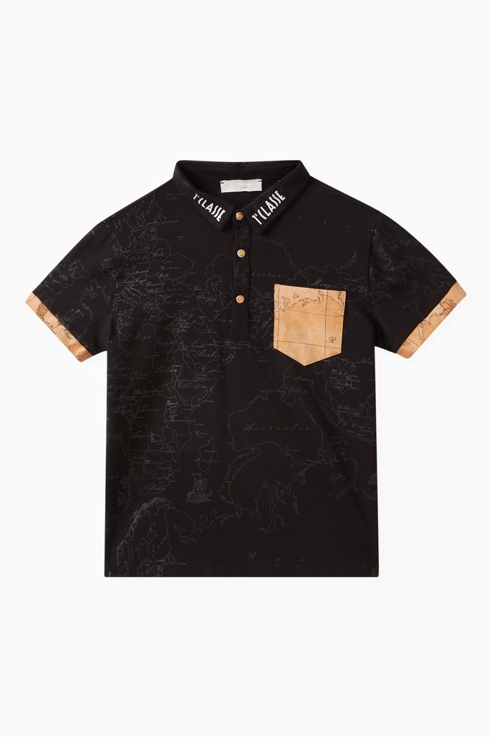 

Map Print Polo Shirt, Black