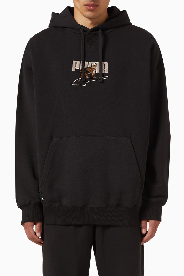 

Downtown Graphic Logo Hoodie in French Cotton Terry, Black