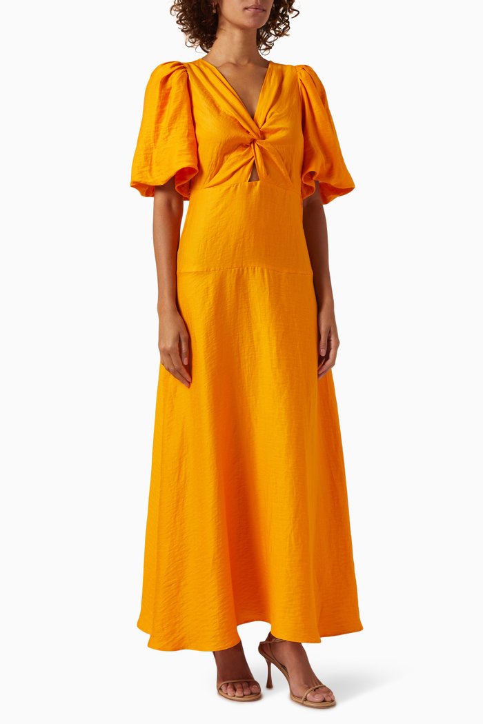 

Rambla Twist-front Maxi Dress in Cotton, Orange