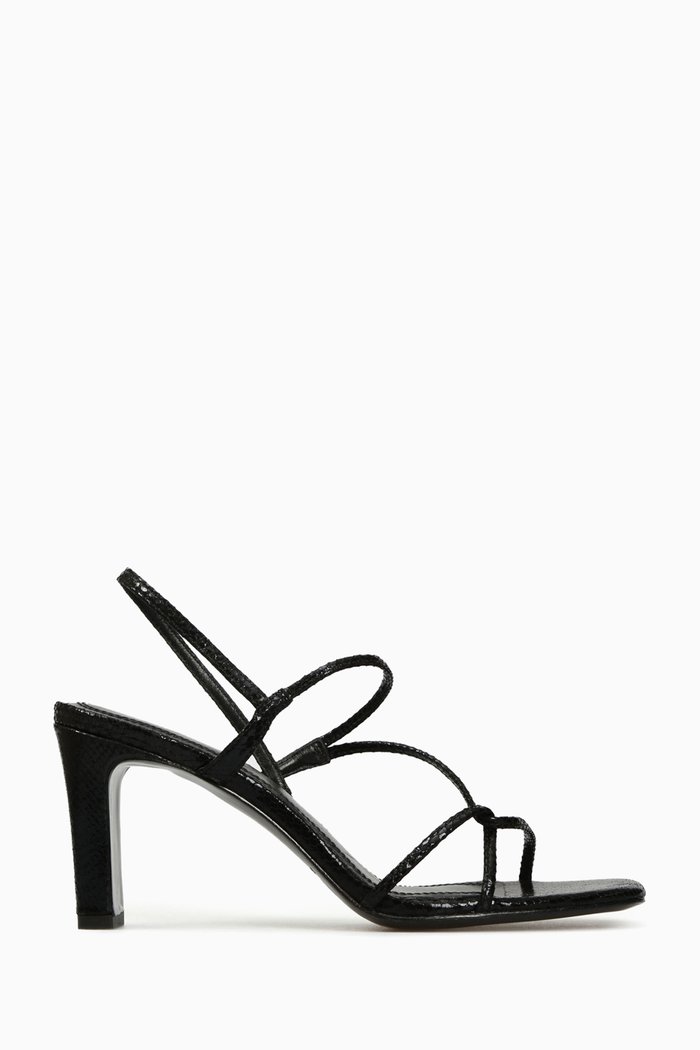 

Faye Strappy Square-toe Sandals in Leather, Black