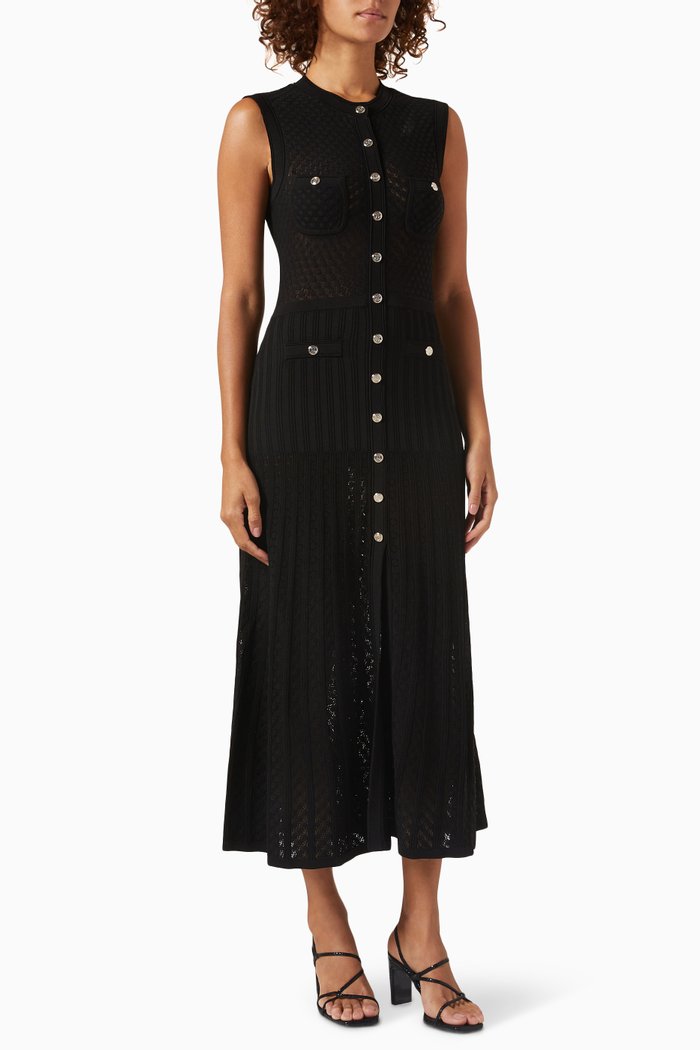 

Tuileries Buttoned Midi Dress in Knit, Black