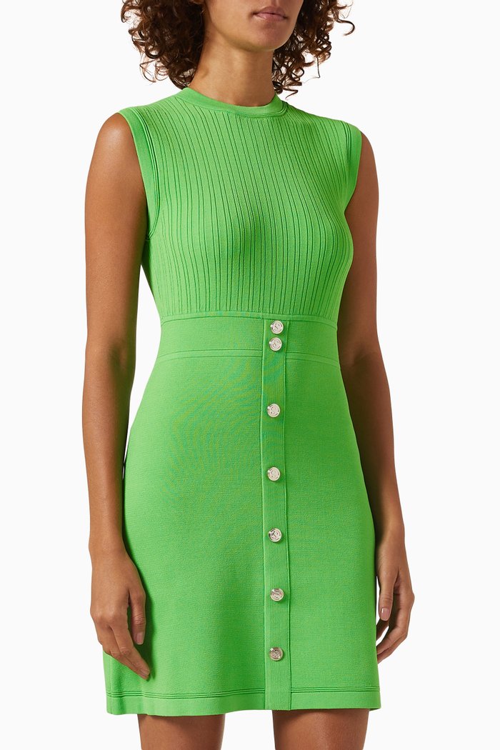 

Weety Buttoned Mini Dress in Knit, Green