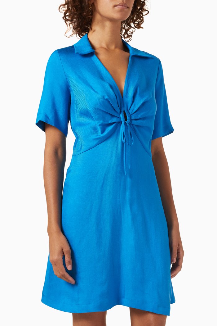 

Pompei Twist-front Mini Dress in Linen Blend, Blue