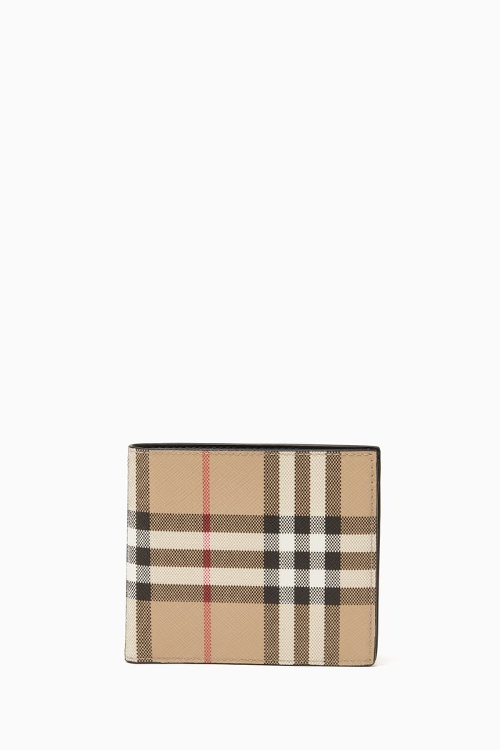 

Vintage Check Slim Billfold Wallet in Eco-canvas & Leather, Neutral
