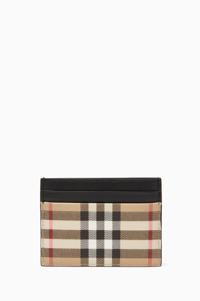

Vintage Check Card Case in Eco-canvas & Leather, Neutral