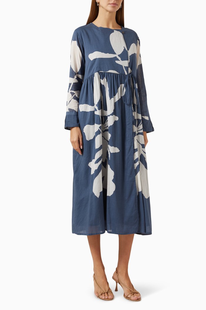 

Distant Cloud Midi Dress in Cotton, Blue