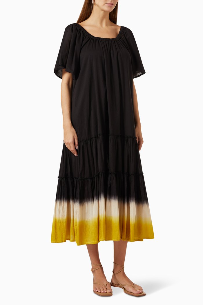 Dusty Ink Midi Dress in Cotton, Black