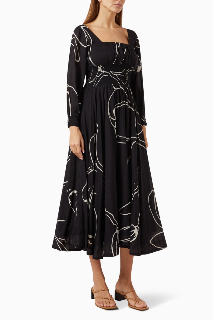 

Under Her Gaze Midi Dress in Cotton, Black