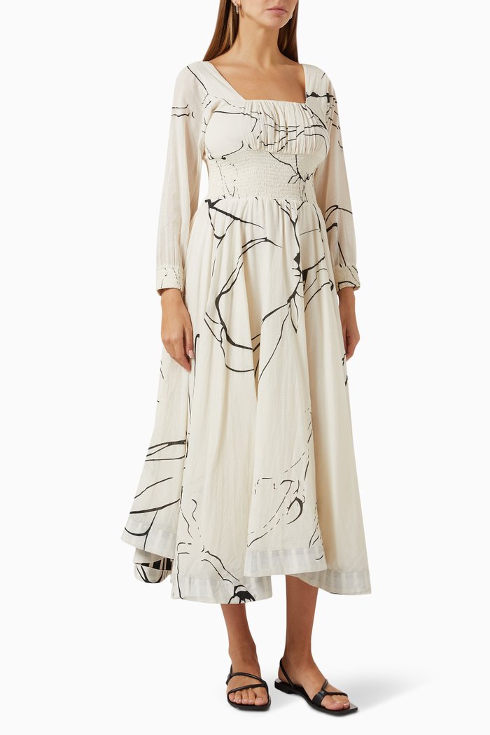 

Under Her Gaze Midi Dress in Cotton, White