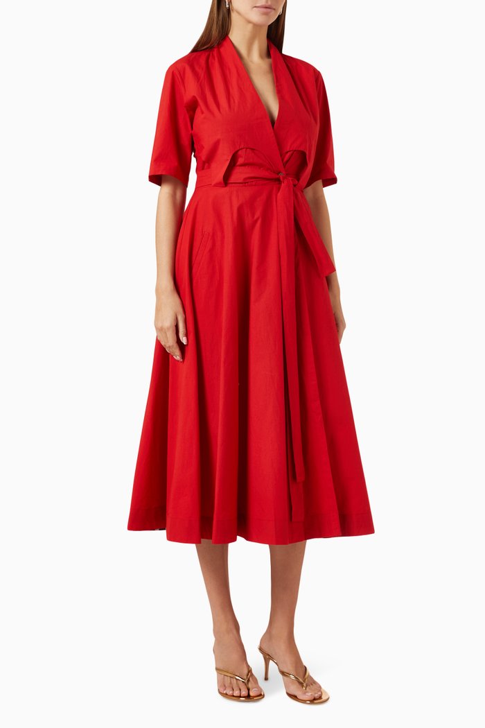 

Those Days Midi Dress in Cotton, Red
