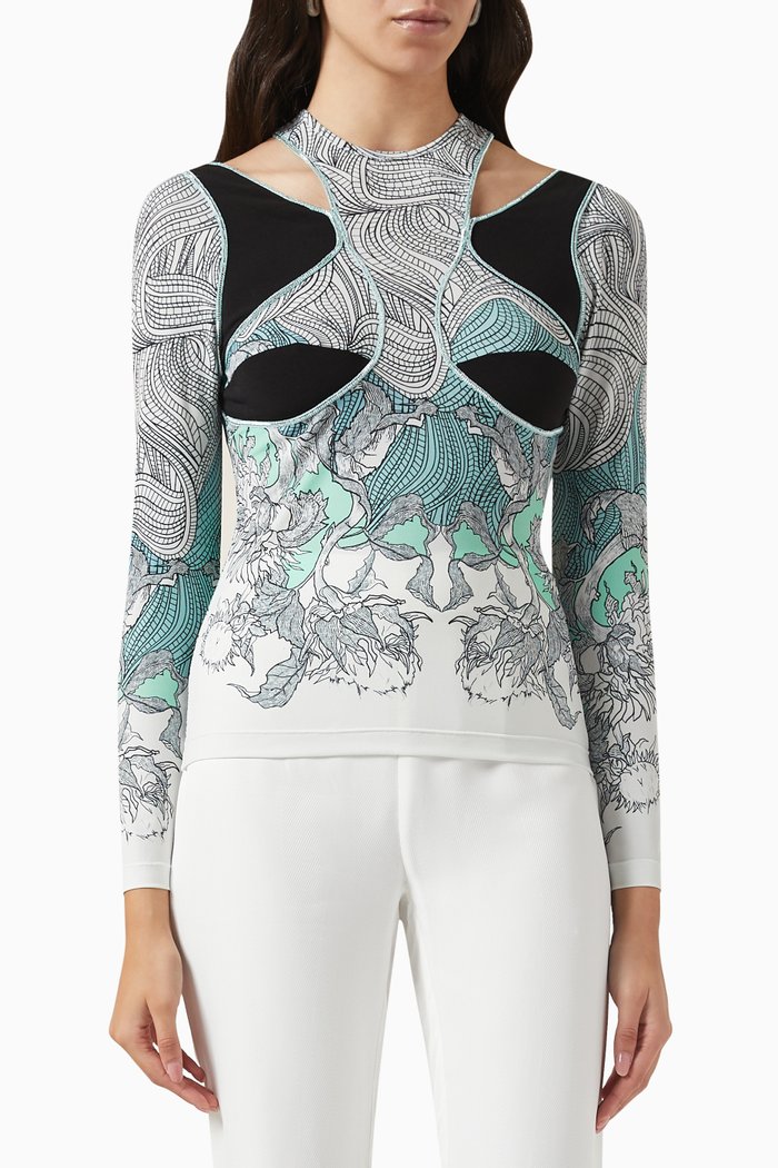 

Floral-print Cut-out Top, Multicolour