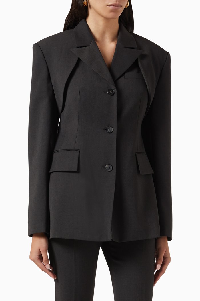 

Single-breasted Jacket & Bolero Set in Wool-blend, Black