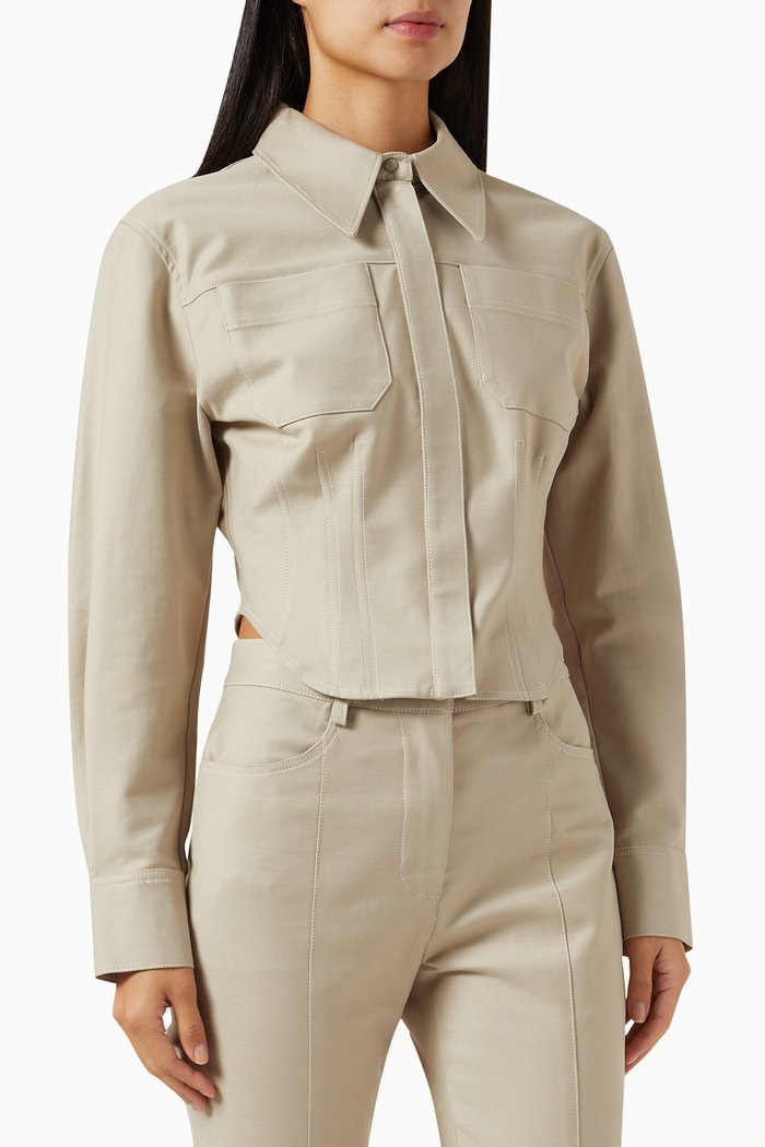 

Corset Shirt Jacket in Cotton-blend, Green