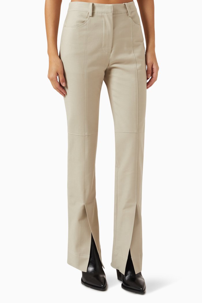 

Front-slit Skinny Pants in Cotton-blend, Green