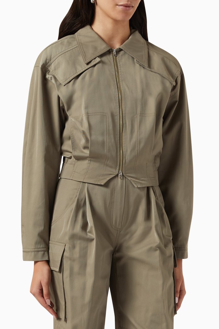 

Crop Zip-up Bomber Jacket, Green
