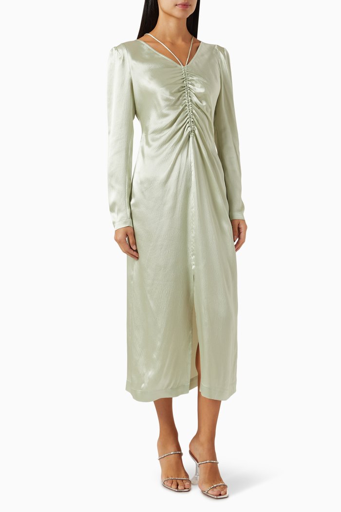 

Shirred Midi Dress in Silk, Green