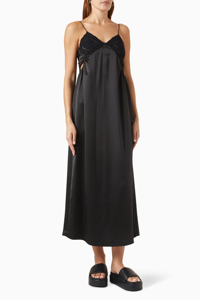 

Knit Camisole Slip Dress in Cotton, Black