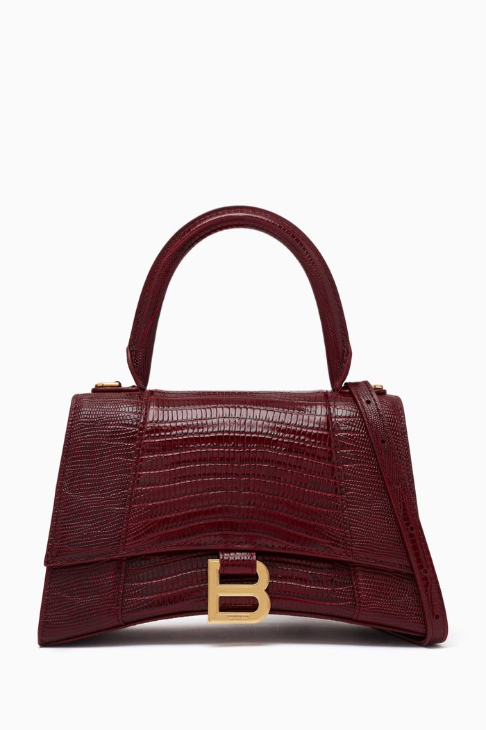 Small Hourglass Top-handle Bag in Crocodile-embossed Leather, Red