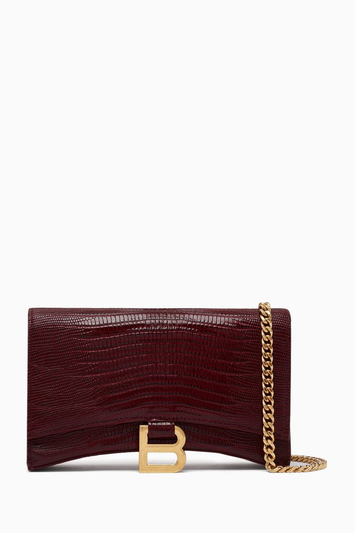 

Hourglass Wallet on Chain in Crocodile Embossed Leather, Red
