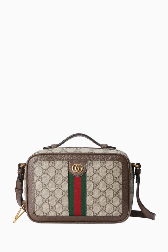 

Small Ophidia Shoulder Bag with Web in Supreme Canvas, Neutral