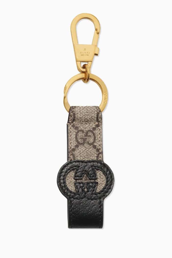 

Cut-out Interlocking G Keychain in Canvas & Leather, Neutral