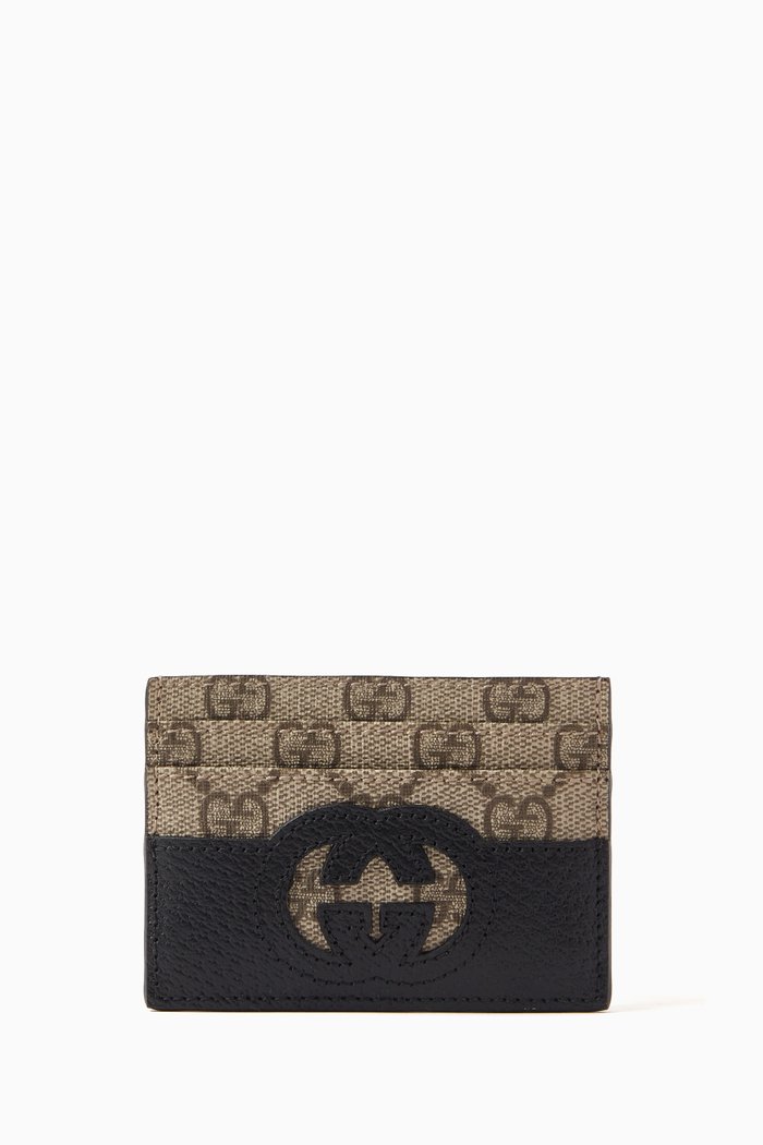 

Cut-out Interlocking G Card Case in Canvas & Leather, Neutral